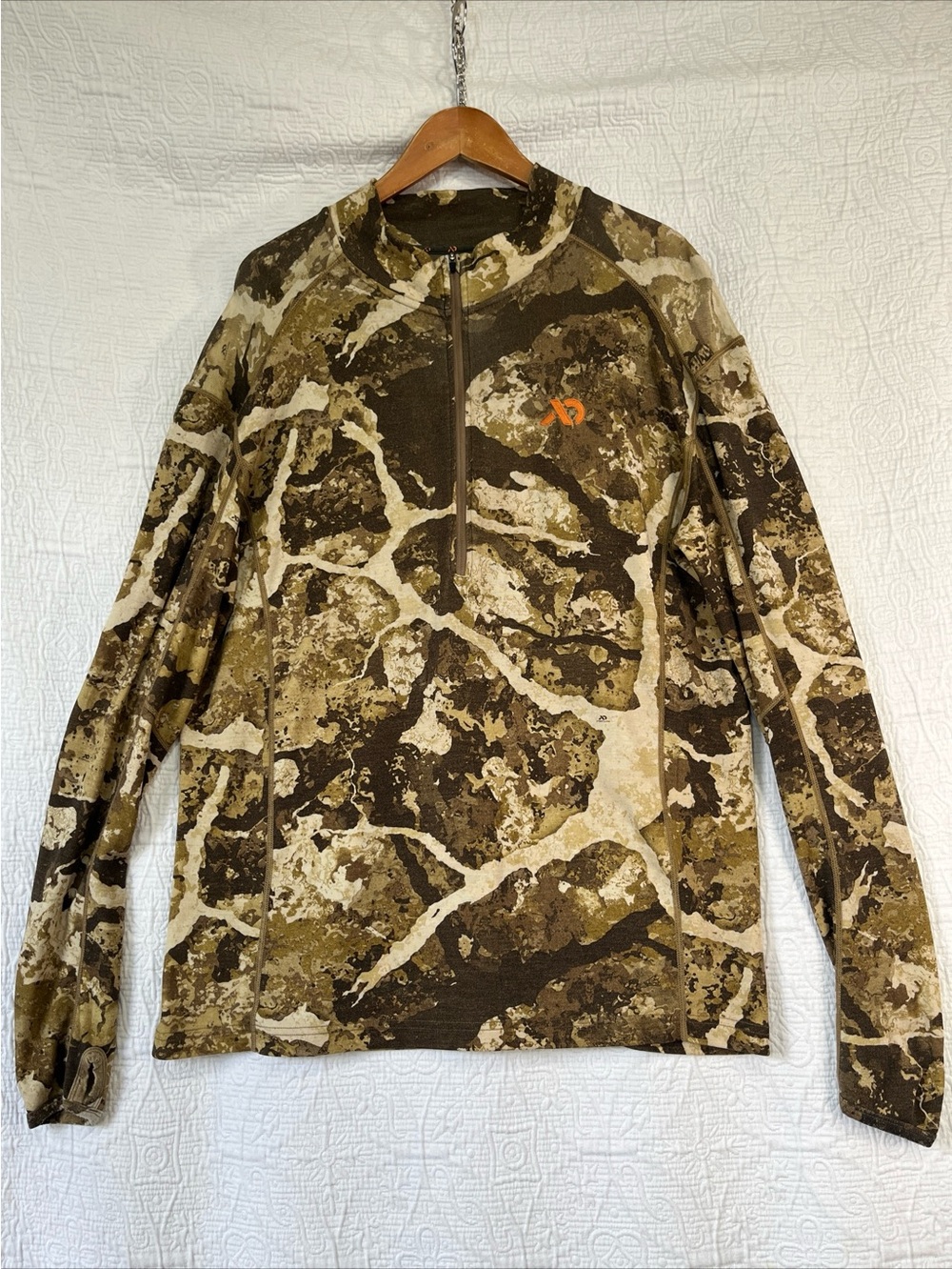 First Lite Merino X Shirt Mens Large Wool Hunting Quarter Zip Base Layer Camo L